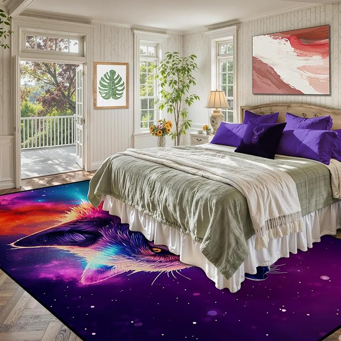 6' x 9' Galaxy Wolf Rug Large 3D Fierce Wolves Space Area Rugs - Image 5
