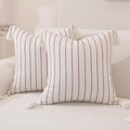 Decorative Boho Throw Pillow Covers 18x18 Inch Set of 2, Textured Linen Striped by QDTTSRY