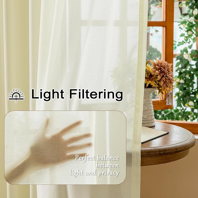 Beige Pinch Pleated Sheer Curtains 120 Inches Long - Image 3