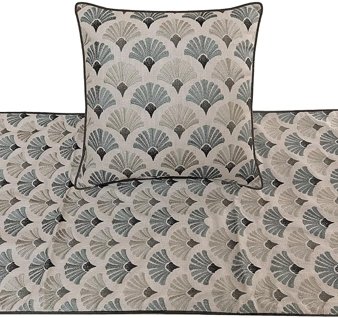 The HomeCentric King Queen Twin Blue & Grey Designer Twin 53"x18" Bed Runner - Image 2