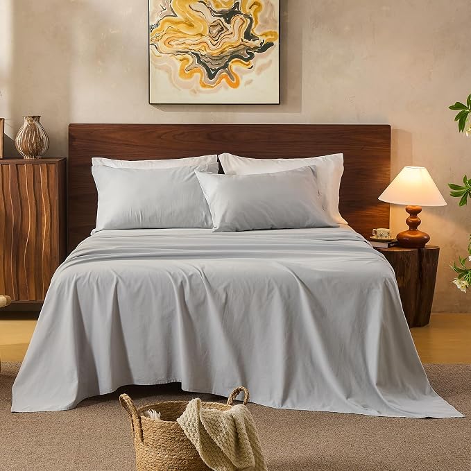 100% Linen Sheets King Size, Breathable & Durable 4-Piece Bed Flax Sheet Set by overket