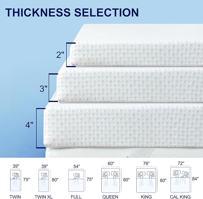Subrtex 3 Inch Mattress Topper Cover Mattress Topper Protector Bedding Rayon - Image 5