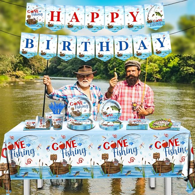 142 Pcs Gone Fishing Tableware, Fishing Birthday Party Decoration Little - Image 6