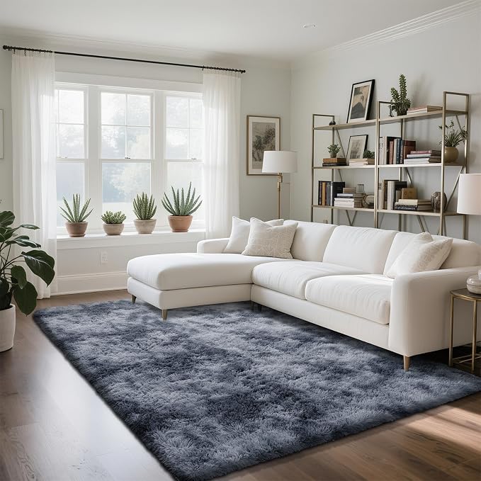 Fluffy Rug Shaggy Area Rug, Mottling Dark Grey 6x9 Area Rugs - Image 2