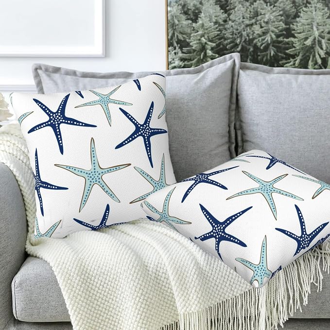 Throw Pillow Covers Nautical Starfish Pillow Covers 18x18 Inch Set of 2 Navy - Image 5