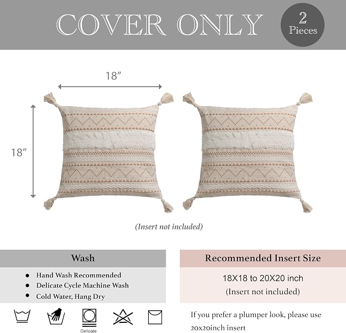 BlissBlush Decorative Throw Pillow Cover 18X18 Combo Set of 2 Square Cream - Image 5