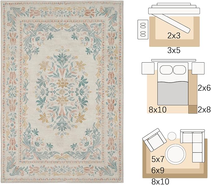 jinchan Hallway Runner Rug 2x8 Vintage Floral Distressed Design - Image 2