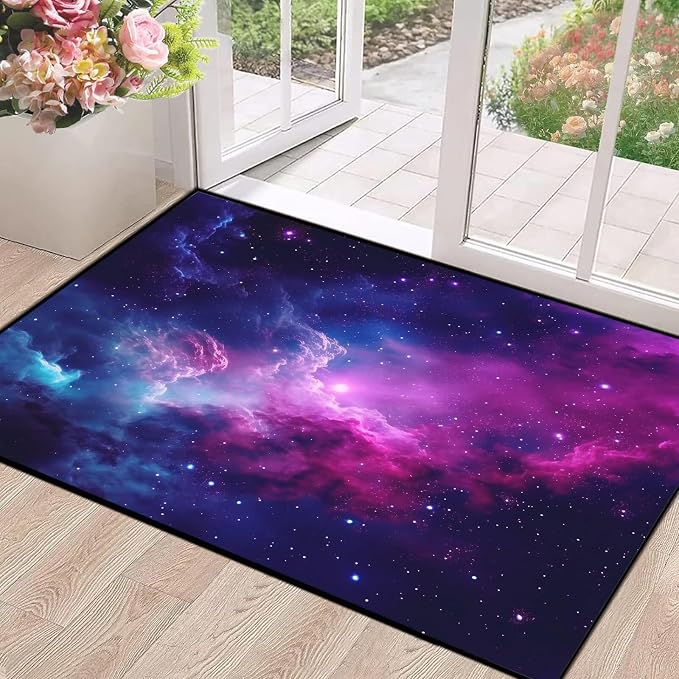 Purple Galaxy Rug Space Rugs Colorful Throw Rug Non-Slip Sun and Cloud Carpet by CERYUEE