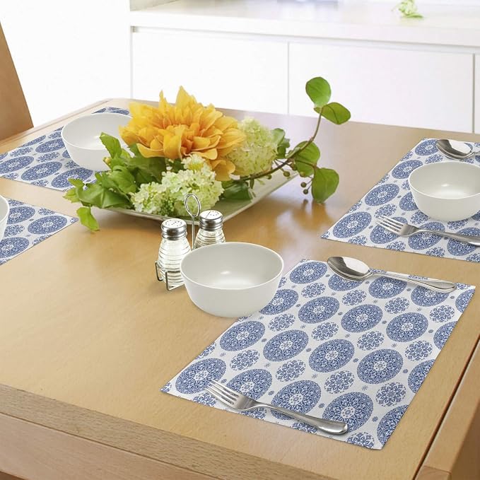 Ambesonne Vintage Place Mats Set of 4, French Country Style Floral Circular - Image 4