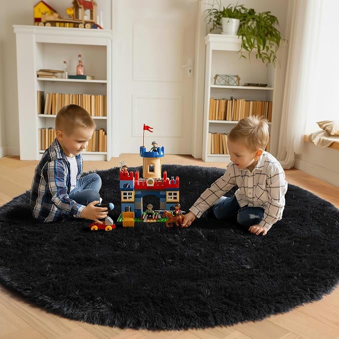 ONASAR Black Round Area Rugs 5ft, Soft Bedroom Circle Rug Floor Mats - Image 3