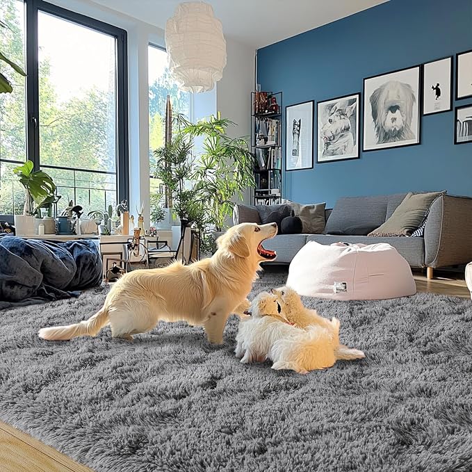 Dark Gray Fluffy Rug Plush Carpet - Image 6
