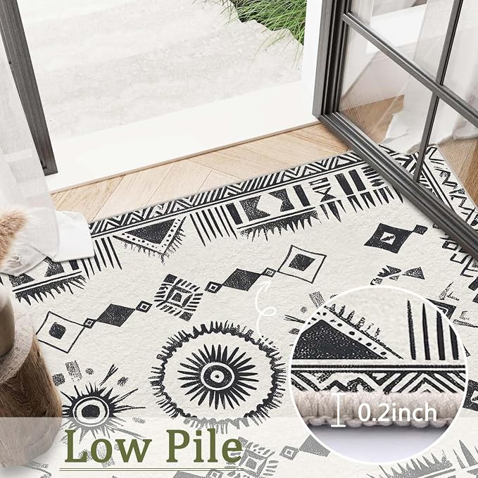 5x7 Western Area Rug Southwestern Tribal Black White Rug Non Slip Low Pile - Image 9