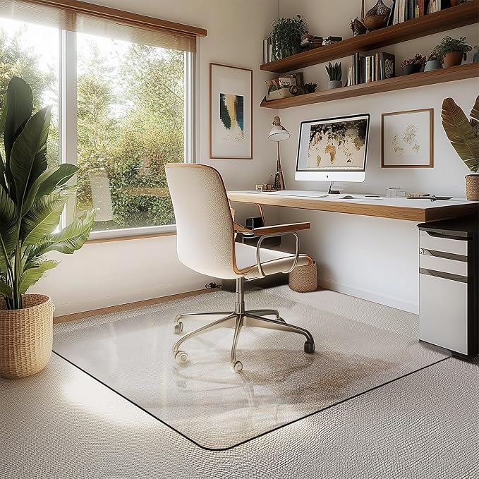 Office Chair Mat for Carpet & Hardwood, Upgraded 45" x 45" Tempered Glass Chair - Image 2