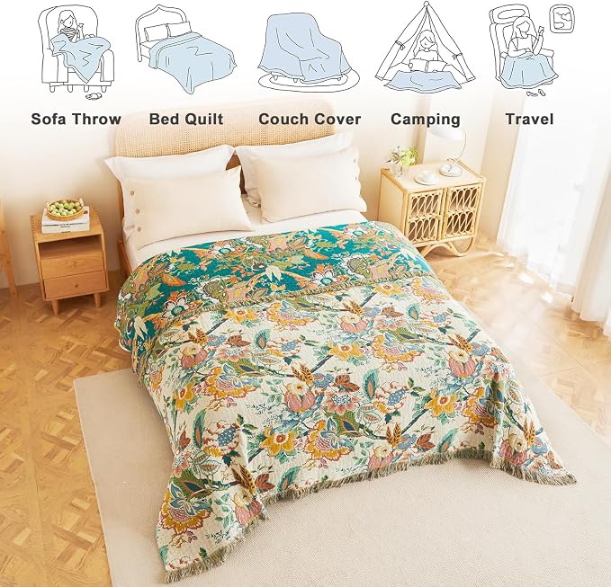MSGKV Boho Throw Blanket for Couch 50"x60" 100% Cotton Vine Embroidery Blanket - Image 5
