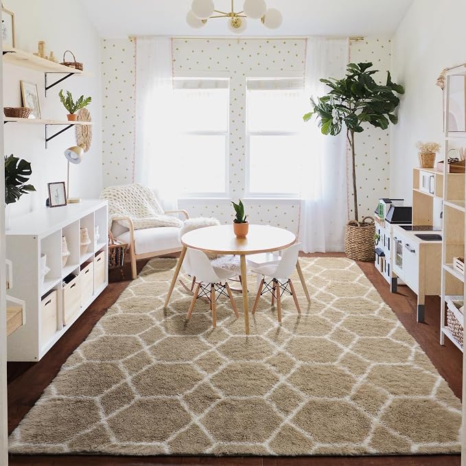ONASAR Large Area Rugs for Living Room, Fluffy 7x10 Beige and White Thick Floor - Image 8