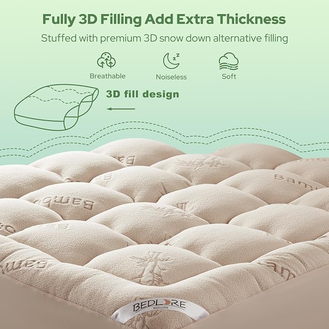 BEDLORE California King Mattress Topper Viscose Derived from Bamboo, Thick - Image 5