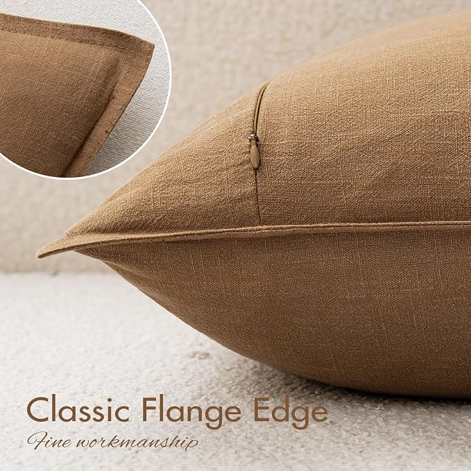 EMEMA Decorative Linen Throw Pillow Covers 24x24 Inch Brown Boho Farmhouse - Image 5
