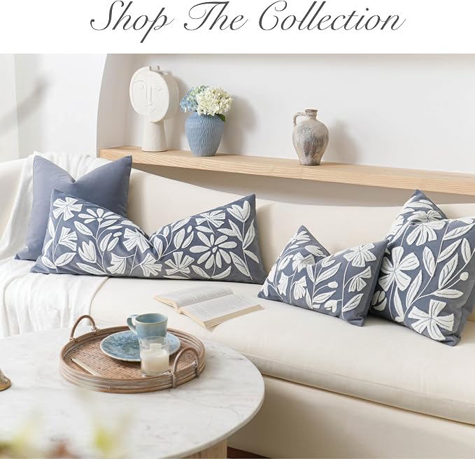 BlissBlush Blue Velvet Decorative Throw Pillow Cover 20X20, Flower Tufted Soft - Image 9