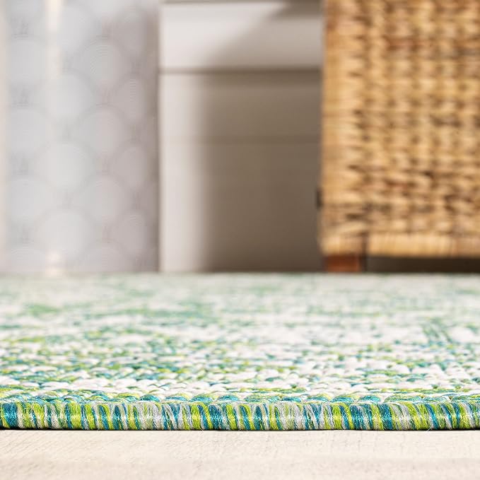 JONATHAN Y Weave Floral Indoor Outdoor Runner Rug 2X8 Cream/Green, Tela - Image 6