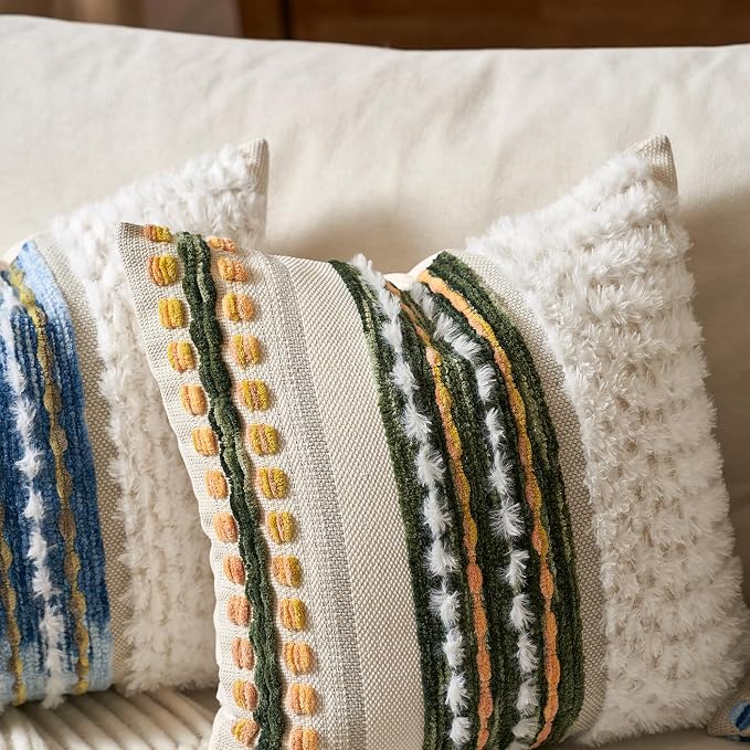 Aeckself Boho Chenille Tufted Throw Pillow Covers 18x18 Inch Set of 2, - Image 5