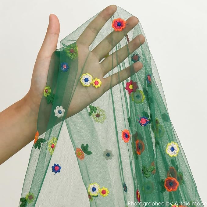 Artoid Mode Dark Green Embroidery Daisy Gauze Table Runner 120 Inch 10FT - Image 6
