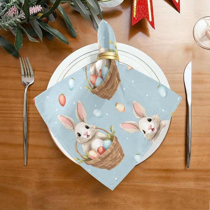 ALAZA Easter Rabbit Bunny Cloth Napkins Set of 6, 20x20 Inch Washable and - Image 5
