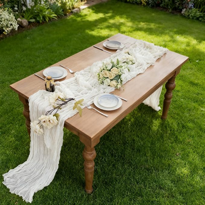 BALCONY & FALCON 2 Pack White Cheesecloth Table Runner 10FT 120 Inch Rustic & - Image 4