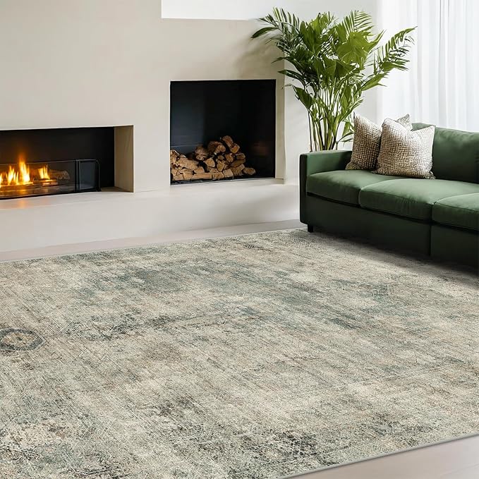 Neutral Abstract Area Rug for Living Room by HazoHaus