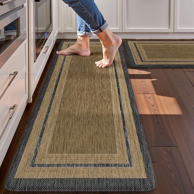 KIMODE Anti Fatigue Kitchen Mats 17"x47"+17"x29", Farmhouse Kitchen Rugs Sets by KIMODE
