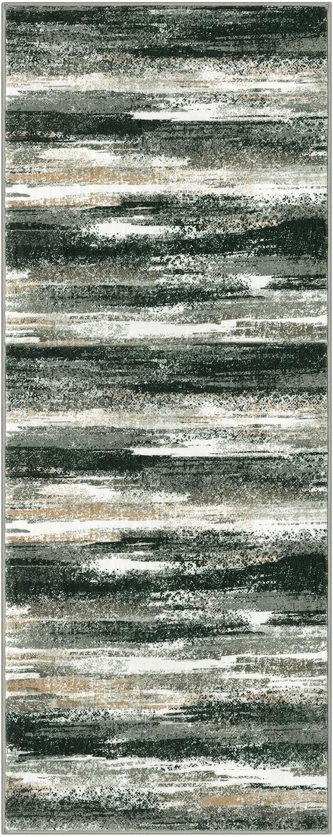 Modern Abstract Runner Rug 2x5, Forest Green Washable Entryway Kitchen Runner - Image 9