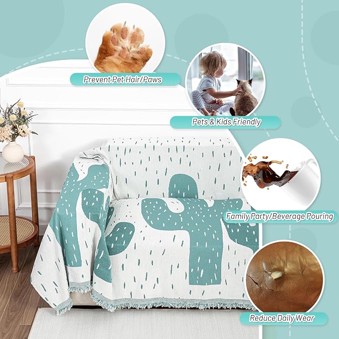MYSKY HOME Couch Cover for Sectional Sofa Set Cactus Pattern Sofa Cover - Image 3