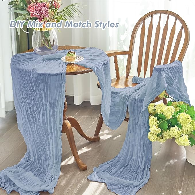 IVAPUPU 1 Pcs Cheesecloth Table Runner - 10ft Dusty Blue Boho Gauze Cheese - Image 5