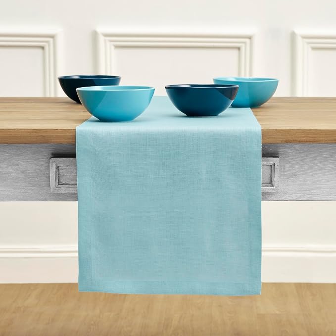 Solino Home Linen Aqua Blue Table Runner 108 Inches Long by SolinoHome