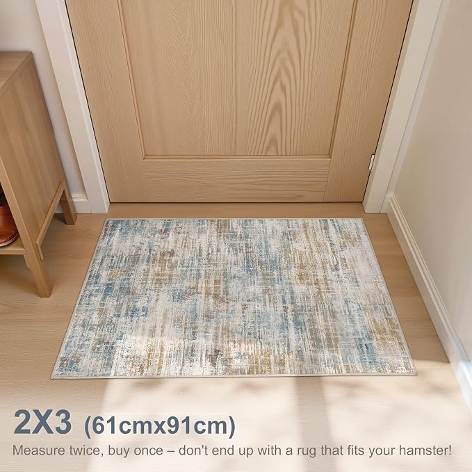 2x3 Entryway Area Rugs: Washable Neutral Abstract Small Rug Door Mat Non-Slip - Image 2