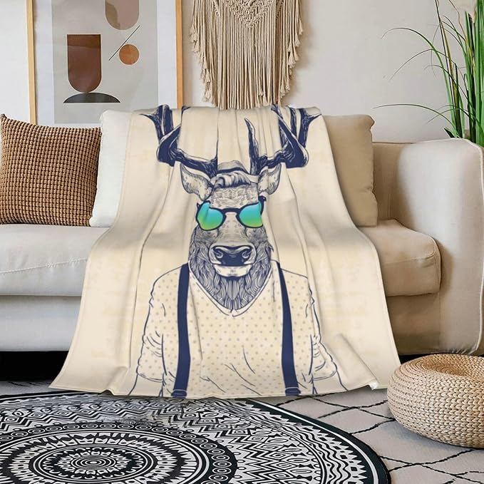 HGOD DESIGNS Deer Throw Blanket Deer Dressed up Like Cool Hipster Blanket Super - Image 3