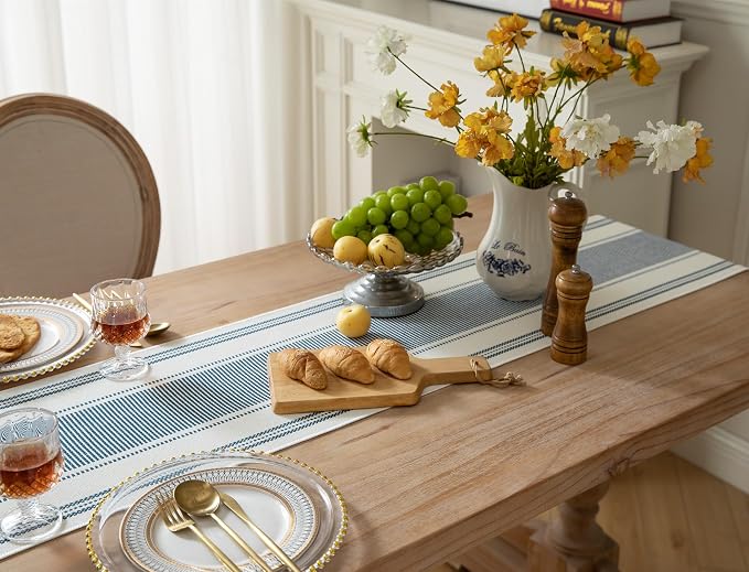 Caflife Boho Table Runner Blue and White - Image 3