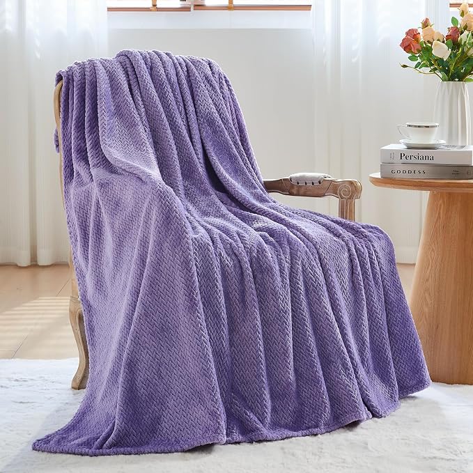 NEWCOSPLAY Super Soft King Blanket Lavender Premium Silky Flannel Fleece Leaves - Image 4