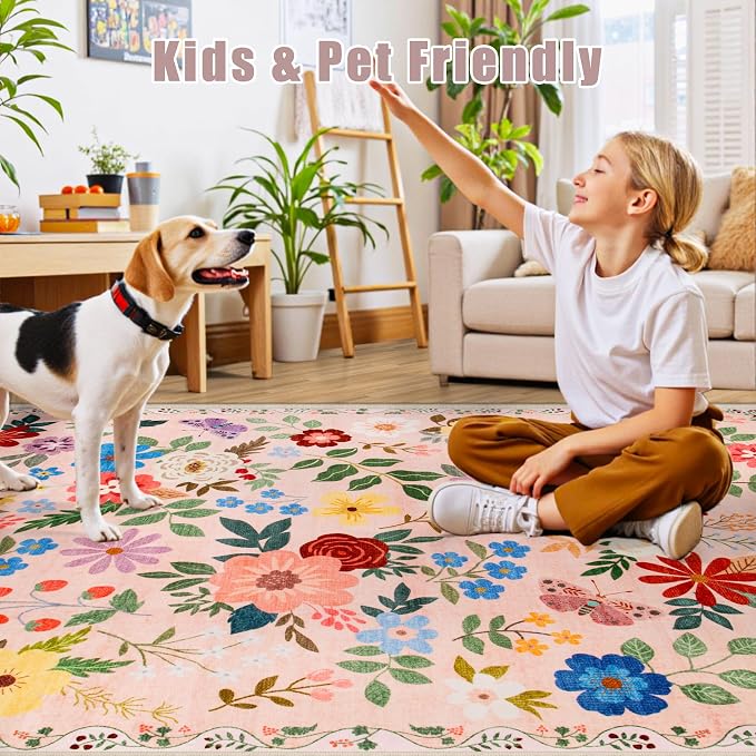 8x10 Area Rugs for Living Room: Floral Washable Rug Vintage Large Soft Boho - Image 7