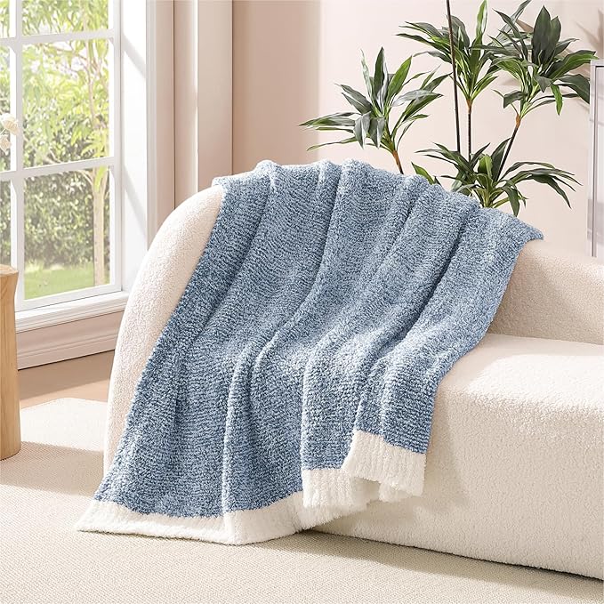 WRENSONGE Throw Blanket Cationic Dyeing Blue Soft Cozy Fluffy Warm Hand Made - Image 2