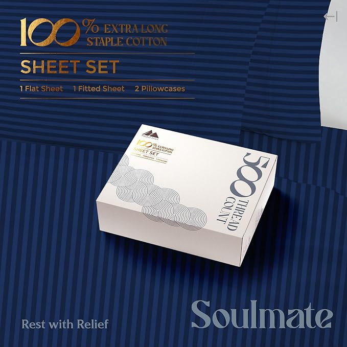 Mayfair Linen 100% Cotton Striped Sheets California King Size Bed Set - Image 3