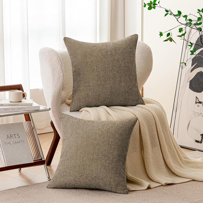 a moment Brown Chenille Throw Pillow Covers 22x22 Inch Pack of 2 Modern - Image 4