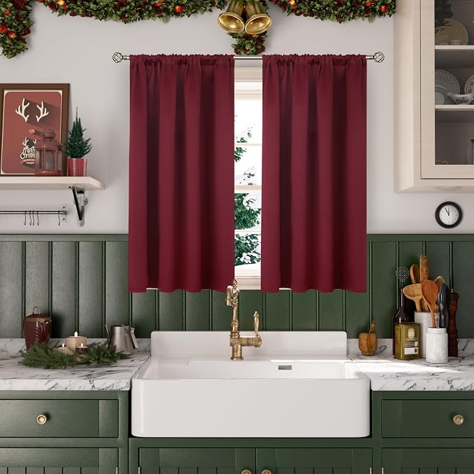 BGment Short Burgundy Blackout Curtains 45 Inches Length - Image 2