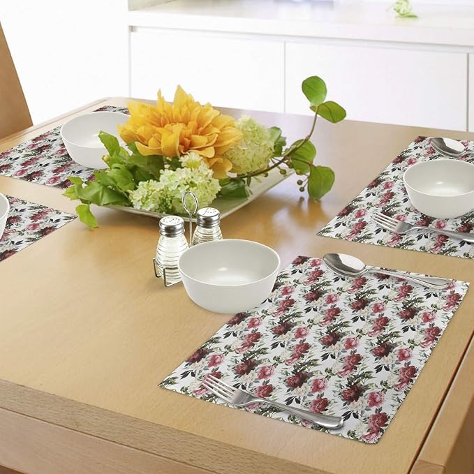 Ambesonne Shabby Flora Place Mats Set of 4, Country Style Floral Flower Roses - Image 4