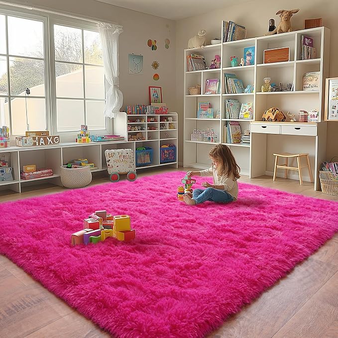 Large Fuzzy Rug 8x10 Feet Hot Pink Fluffy Rug - Image 4