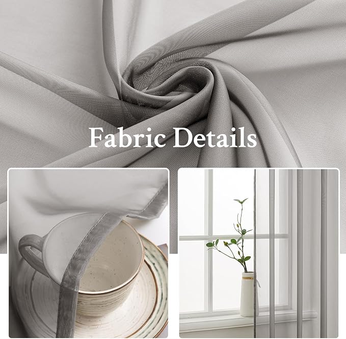 MIULEE Grey Sheer Curtains 84 Inches Long 2 Panels, Light Filtering Voile Drapes - Image 3