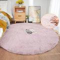 Pink Fluffy Round Rugs 6ft Large Circle Washable Faux Rabbit Shaggy Fur Rugs by ORINOVA