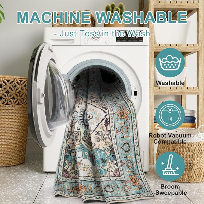 WILLSUN Washable Area Rugs, 4x6 Non-Slip Boho Large Area Rugs - Image 5