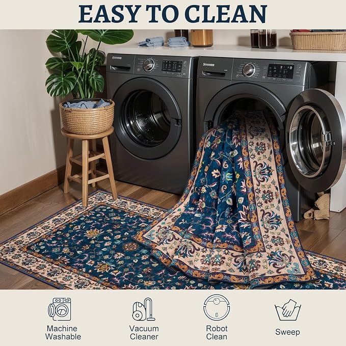 Tangsoo 2x3 Washable Rugs for Entryway, Small Area Vintage Floral Rug Non-Slip - Image 4