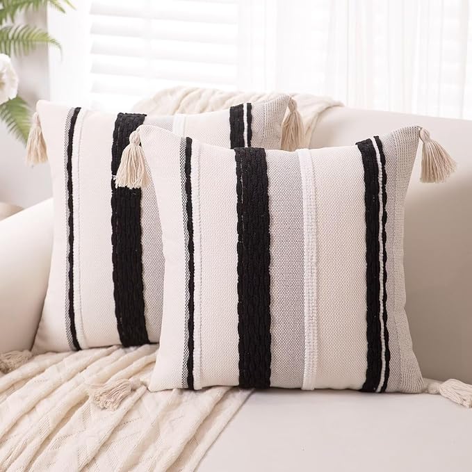 Boho Throw Pillow Covers 18x18 Set of 2 Woven Tufted Farmhouse Pillows Cover by Unknown