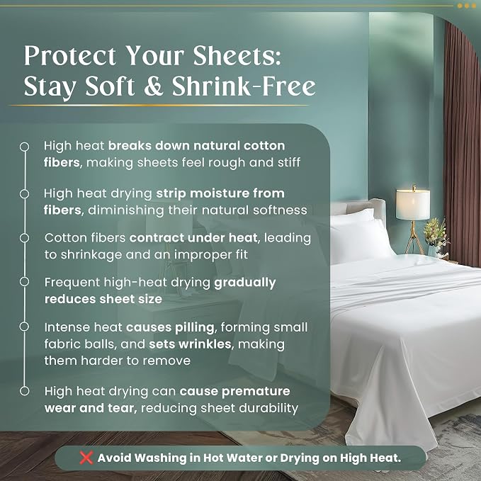 100% Egyptian Cotton Sheets Queen Size Bed Set, Deep Pocket Queen Sheet set - Image 5